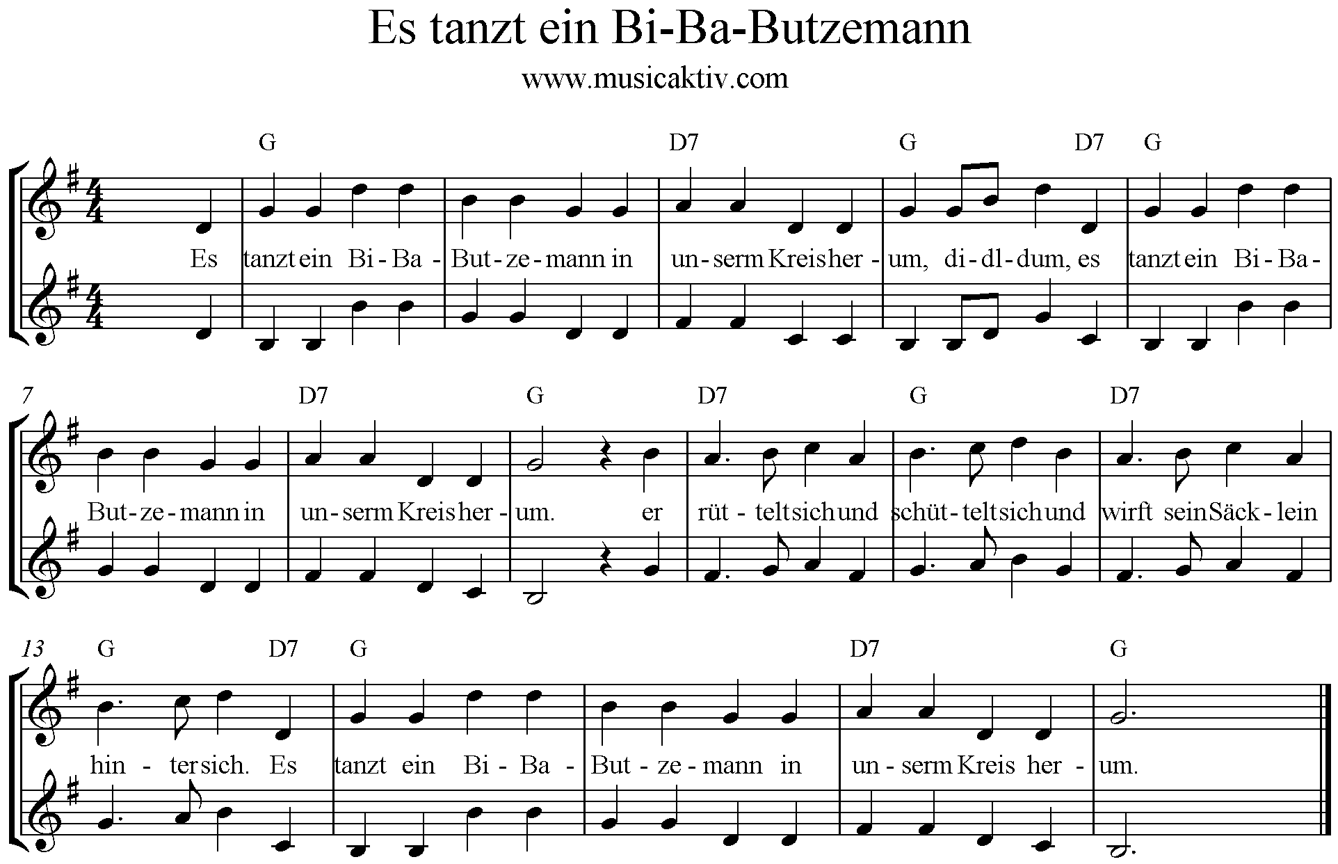 Noten Es tanzt ein Bi ba Butzemann